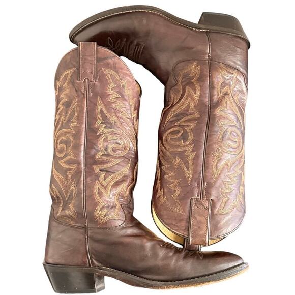 Vintage JUSTIN Brown Western Cowboy Boots Long Shank Men\'s size 9 D main image 4